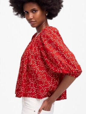 MADEWELL S Shirred Puff-Sleeve Top in Dot • Festival Red Classic Scattered Dots